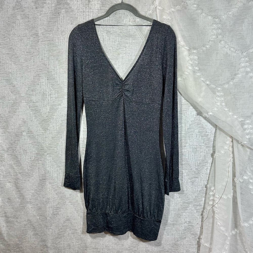 Guess silver metallic long sleeve bodycon backless dress size L